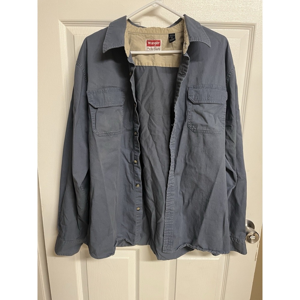 Wrangler Blue Beige Woven Cotton Long Sleeve Button-Up Shirt XL‎ Mens